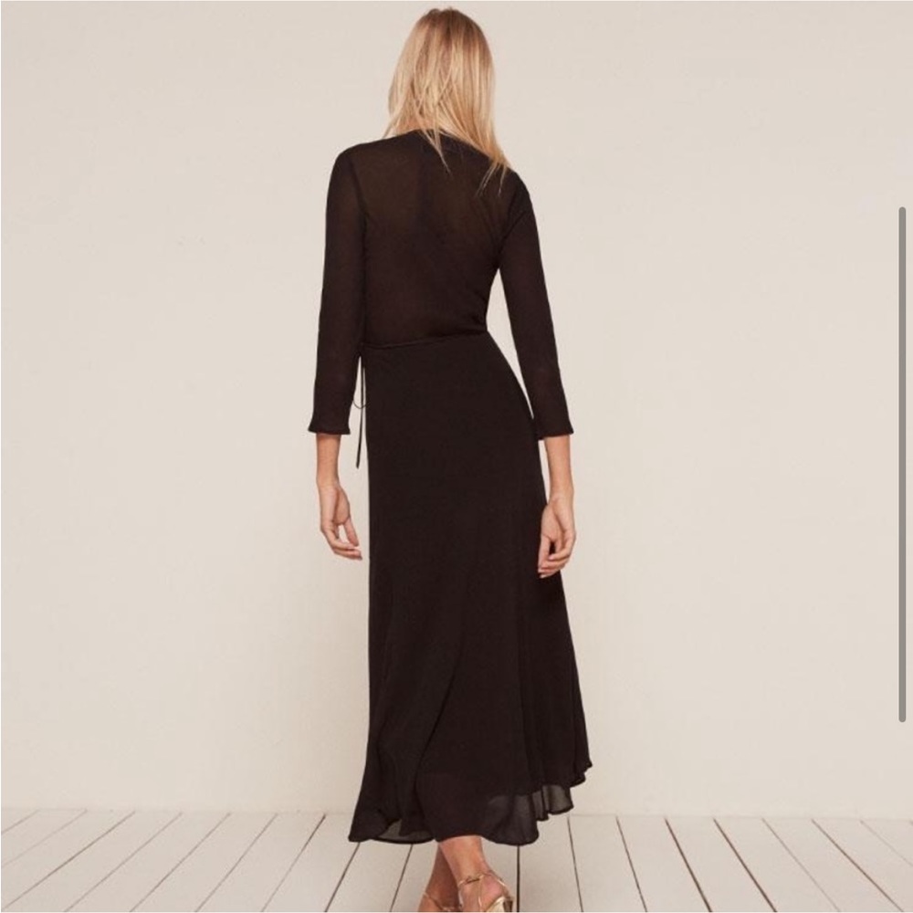 NEW • Reformation • Tessa Long Sleeve MIDI Wrap Dress Black XS Womens - Picture 3 of 5